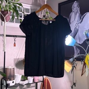 Truly Poppy Black Lace Inset Short Sleeve Blouse Crochet Trim Top Large